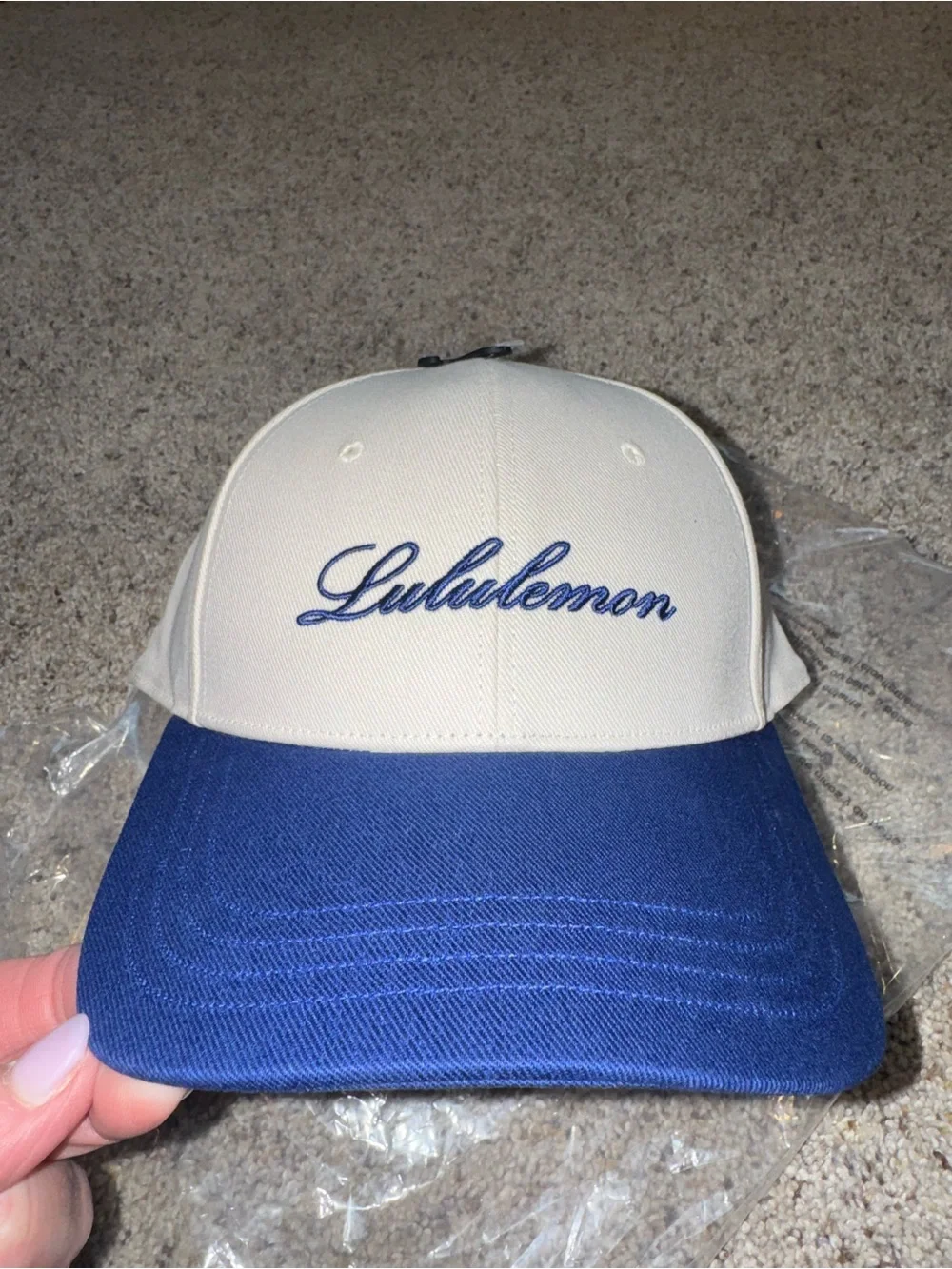 Lululemon Script Logo Baseball Cap Cream Blue Adjustable Hat Unisex